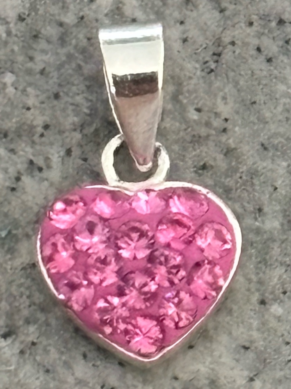 DISNEY .925 Sterling Silver JCM Crystal Heart Pendant Necklace Charm Pink Thai